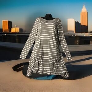 Old Navy Dress Women L Large White‎ Striped Shift Short Long Sleeve Rayon Casual